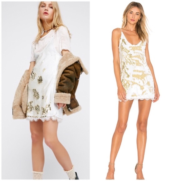 Free People Women's Seeing Double White Gold Sequin Mini Dress S - Picture 1 of 14